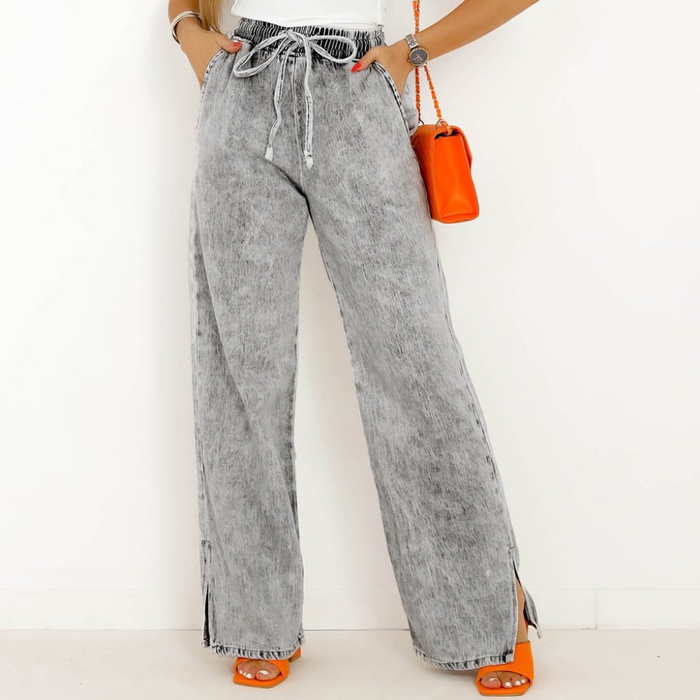 Drawstring Wide Leg Jeans